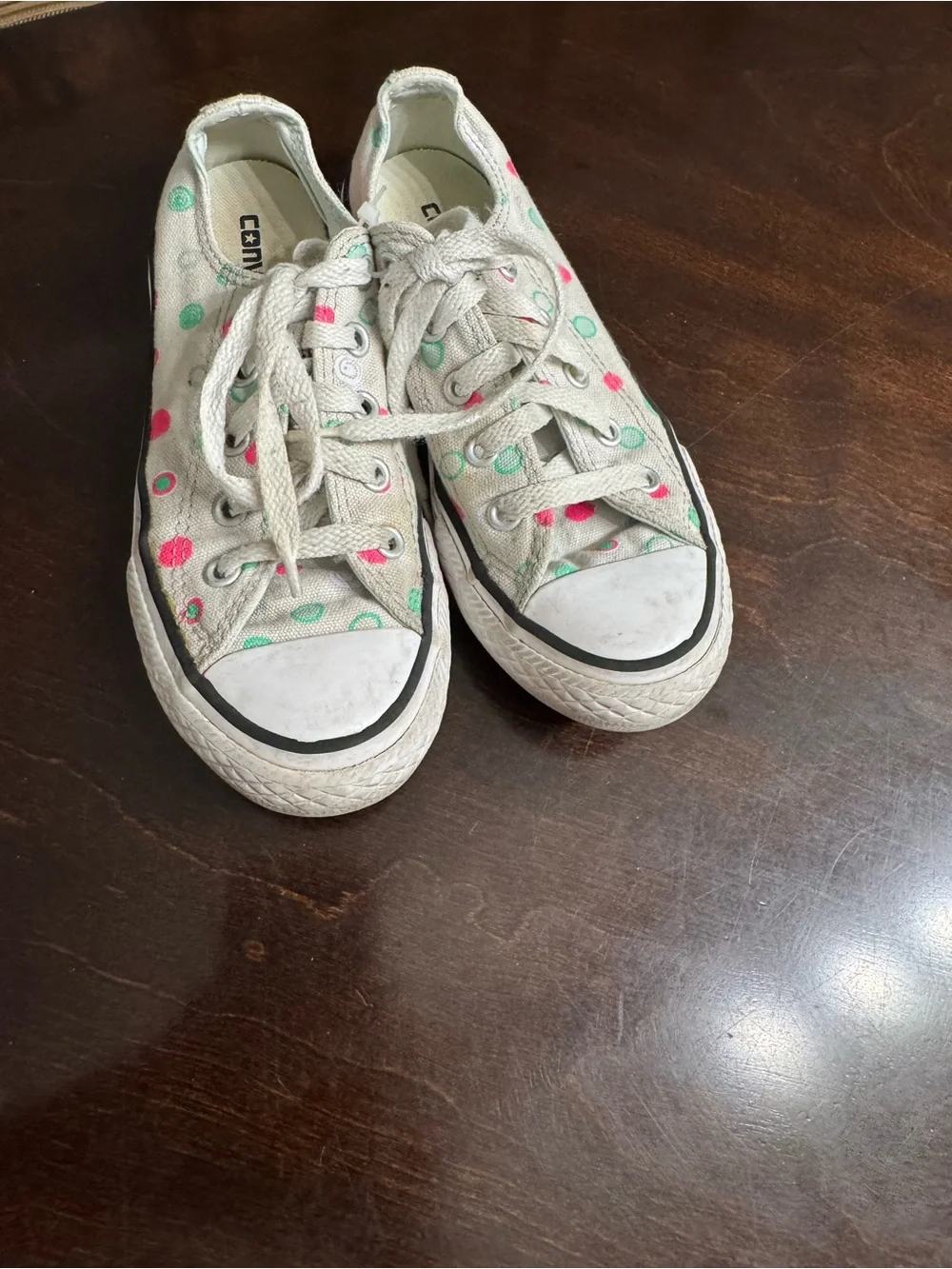 Converse Kids Low Top Sneakers in White with Pink & Mint Dots